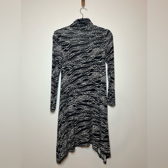 Anthropologie Maeve Black White Print Turtleneck Dress - Picture 5 of 8